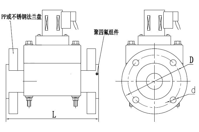 ZCF聚四氟塑料法蘭電磁閥尺寸圖